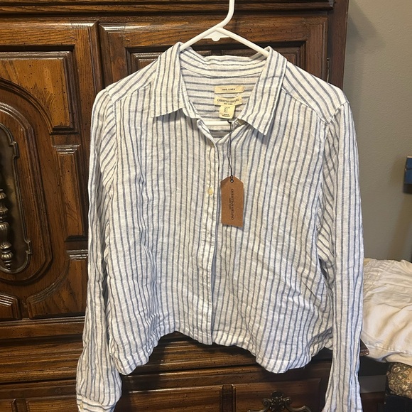 Christian Siriano Tops - Christian Siriano Blue and White Striped Button Down Shirt